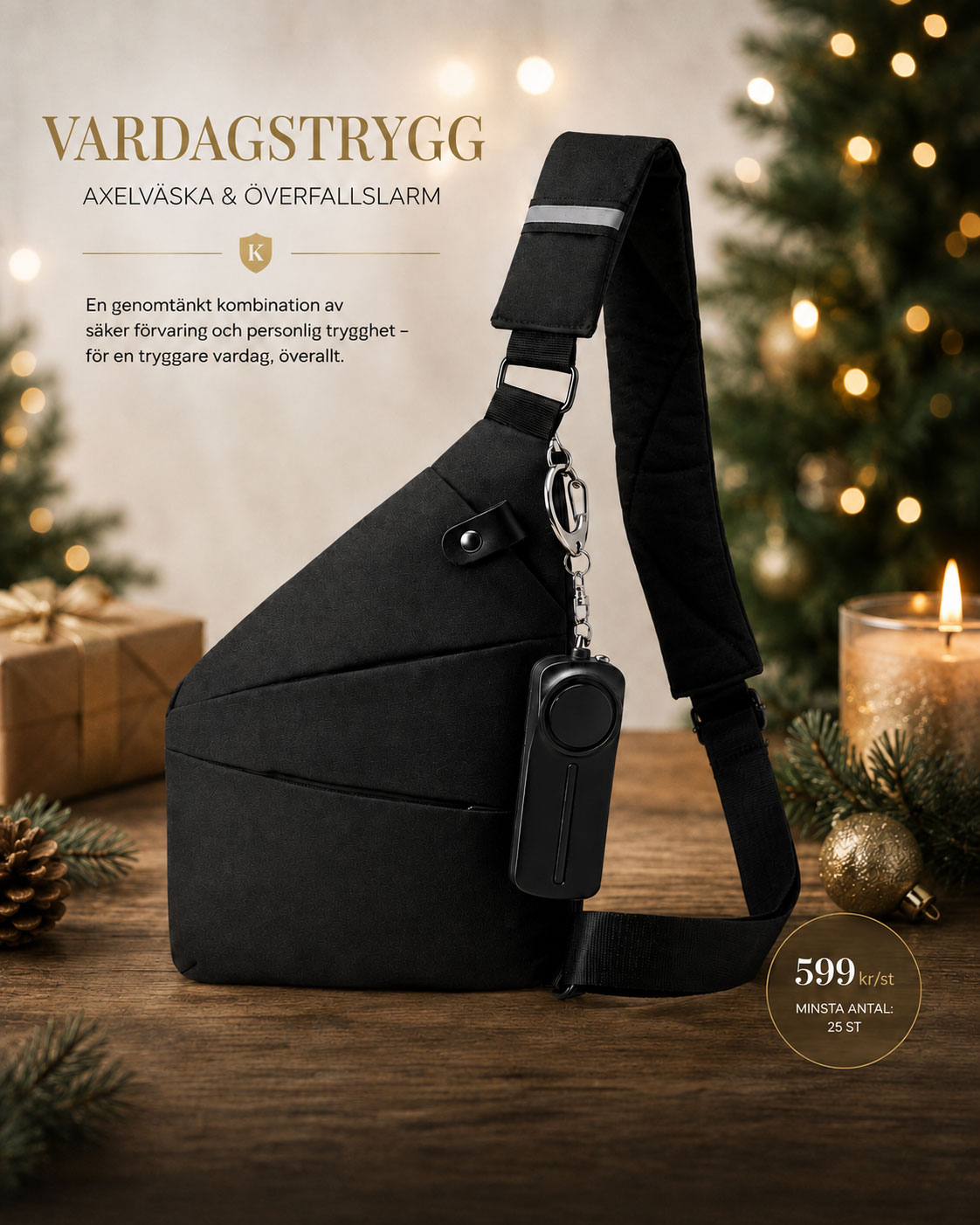 Vardagstrygg – stöldsäker axel- och bröstväska med överfallslarm